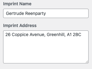 The imprint name and imprint address fields.