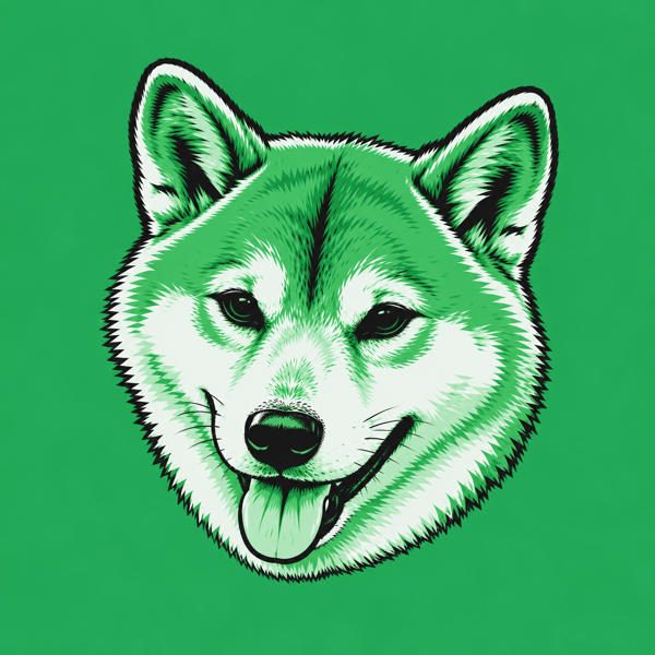 Illustrated floating dog head on a green background