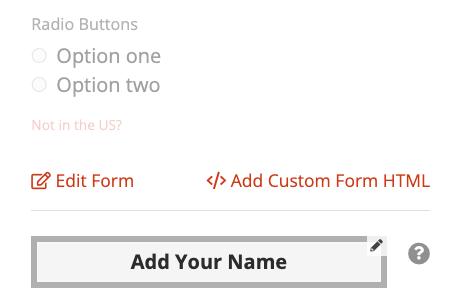 The form module within Action Network showing a radio-button question, the Edit Form link and a submit button.